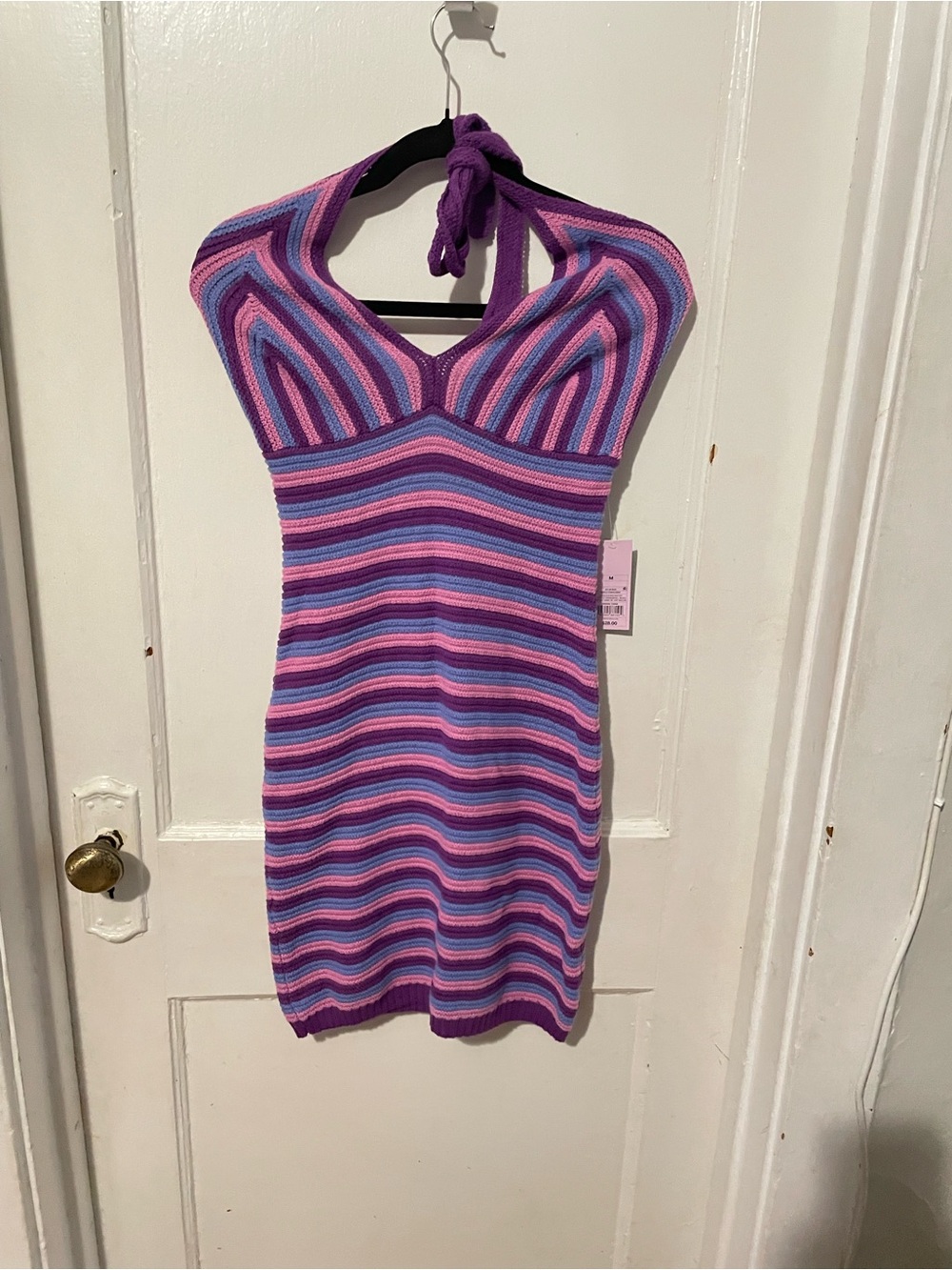 wild fable Striped Backless Halter Mini Dress in Purple, Pink & Blue